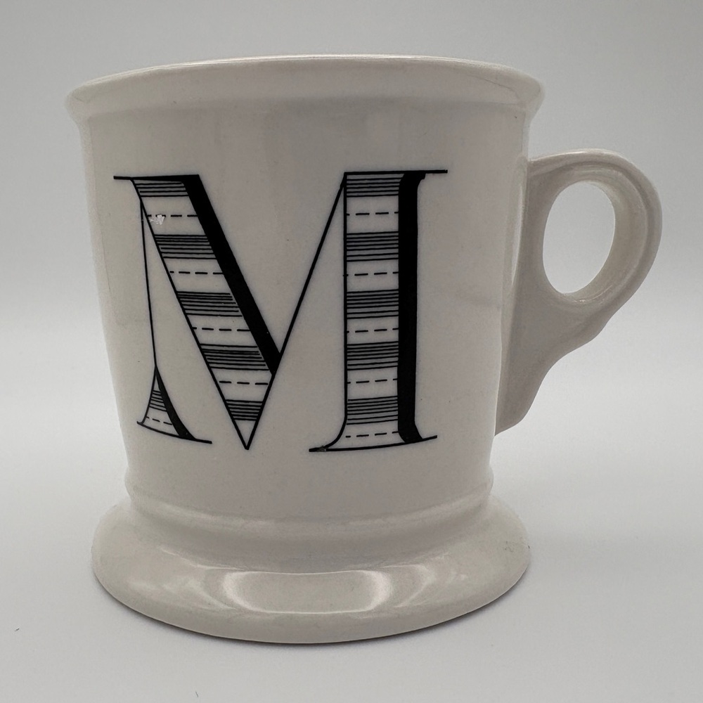 Anthropologie Letter “M” Cream and Black Ceramic Monogram Initial Mug